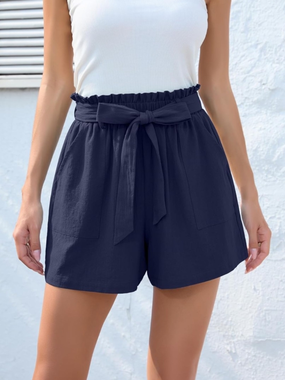 HIYIYEZI Women's Shorts Bowknot Tie Waist Shorts Navy Size XXL (EUC) - Picture 5 of 13